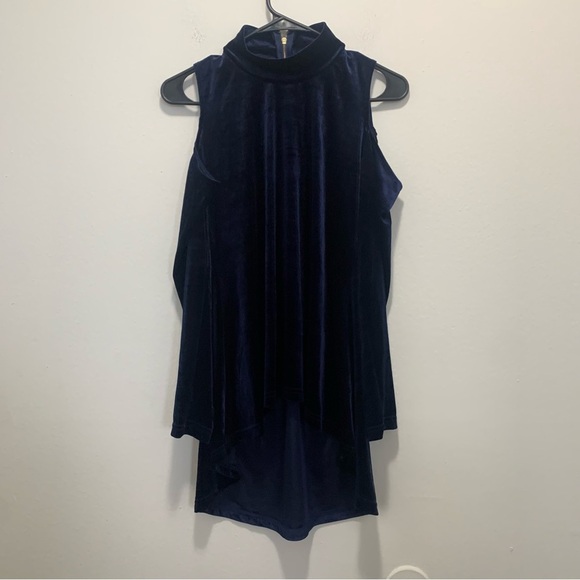 Cecico Blue Velvet Cold Shoulder Long Sleeve Top Size Small - Picture 1 of 12